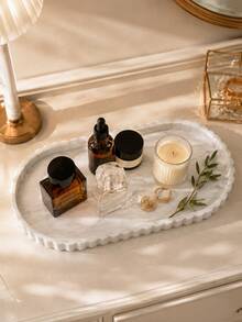 1PC Oval Vanity Tray Decorative Scalloped Storage Tray Perfume Makeup Organizer Jewelry Display Countertop Organizer Dresser Bathroom Bedroom Candle Reed Diffuser Home Decor Tabletop Accent Gift Room Decor Halloween Kitchen Cup Christmas Tools - Multicolor - View 9