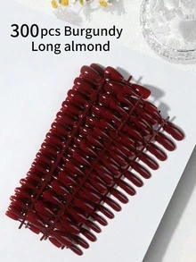 300片杏仁形酒紅色穿戴甲，短甲，經典款，附1片果凍膠與1片指甲锉，可拆卸可重複使用，適合日常生活、工作與DIY使用 - 彩色 - 查看 4