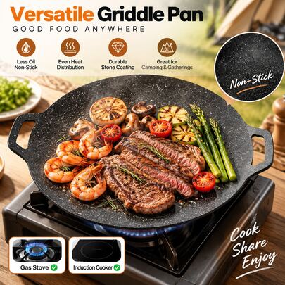1PC Portable BBQ Grill Pan Maifan Stone Coated Non-Stick Griddle Cassette Stove Friendly Outdoor Camping Picnic Hiking Backyard Barbecue Cooking Pan