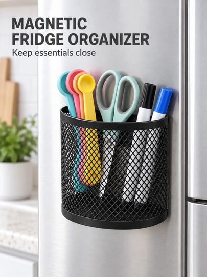 Magnetic Refrigerator Storage Basket Metal Mesh Magnetic Storage Bin Wall-Mounted Storage Rack Suitable For Refrigerator Whiteboard Kitchen Office Storage Store Utensils Markers Scissors Halloween Christmas Exquisite Gift