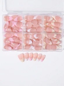 180片裝（6款混色）短杏仁形奶油色、粉色與白色漸層法式穿戴甲，壓克力假指甲套組，含1片果凍膠與1片指甲锉，可拆卸重複使用，適合日常、工作與DIY使用 - 彩色 - 查看 1
