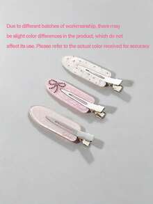 6/3pcs Cute Sweet Pink Seamless Crocodile Hair Clips, Gentle Girl Style Floral Polka Dot Side Bangs Clips, Women's Rhinestone Bow Hair Clips - Multicolor - View 9