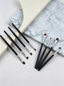 1/4Pcs Small Waist Handle Eye Makeup Brush Set, Soft Bristles Eyeshadow Blending Angled Brow Eyeliner Detail Brushes Professional Cosmetic Tools - Black - View 3