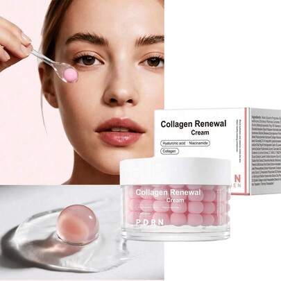 Crema en cápsulas hidratante de colágeno, con perlas rosas y niacinamida, gel facial hidratante y reafirmante, fórmula suave, perfecta como regalo para el Día de la Madre.