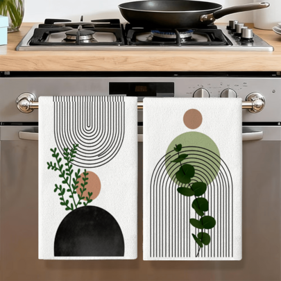 2pcs Bohemian Geometric Pattern Kitchen Towels, Towel Set, Dish Cloth, Home Kitchen Decor Cleaning Cloth, Wedding Gift, Mother's Day Gift, Housewarming Gift, Cooking Baking Tea Towel, Birthday Gift, Neighbor Gift, Kitchen Accessories, Super Soft, High Absorbency