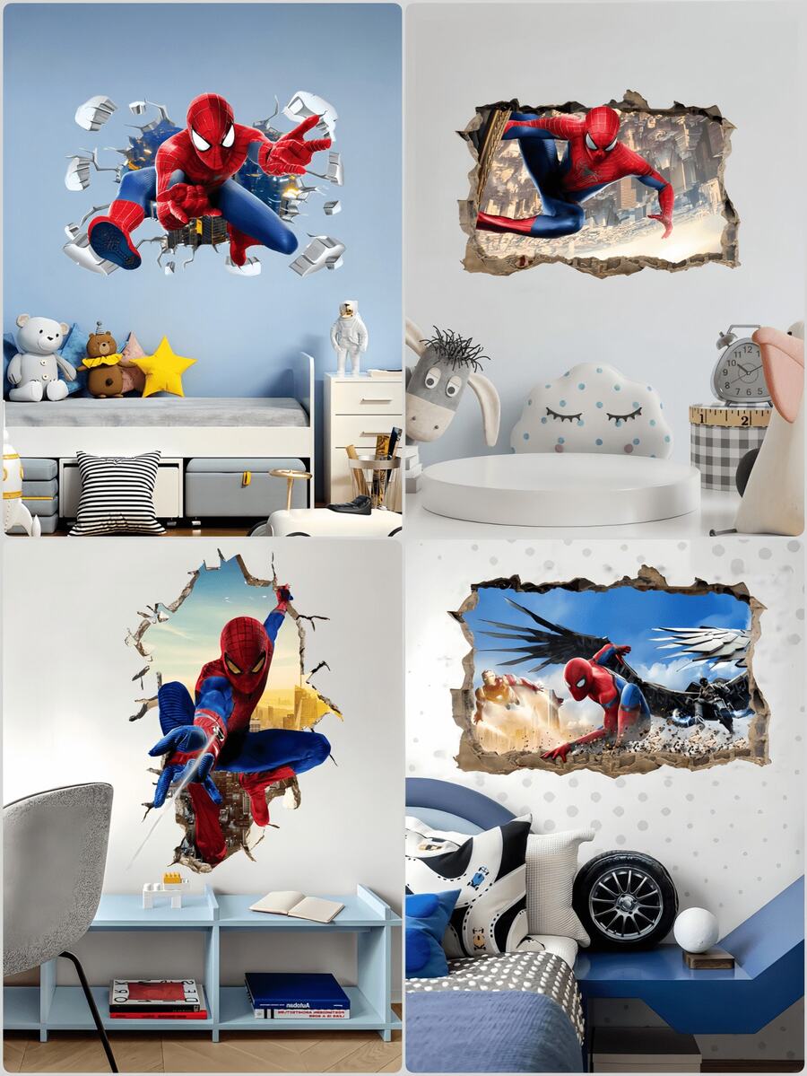 Disney 1pc Spider-Man Wall Sticker, Superhero Wall Decal, Cartoon Character 3D Wall Mural, Removable PVC Wall Decor, Suitable For Boys Bedroom, Game Room, Living Room And Home Decoration - View 1