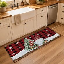1pc Soft Faux Cashmere Material Floor Mat, Christmas Holiday Red Plaid Cartoon Decorative Rug, Kitchen Entrance Door Mat, Bedroom Door Anti-Slip Mat, Bathroom Non-Slip Mat, Festive Atmosphere Entryway Mat, Suitable For Multiple Scenes Anti-Slip Floor Mat, Room Decor, Holiday Gift - Multicolor - View 4