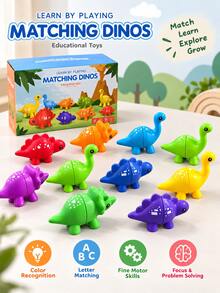 Dinosaur Letter Matching Plug-In Toy Children Cognitive Letter Number Pattern Educational Assembly Early Learning Toy Children Dinosaur Plug-In Matching Toy Letter Number Pattern Cognitive Hands-On Assembly Educational Teaching Aid - Multicolor - View 7