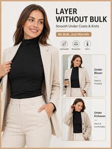 Women's Warm Base Layer Top, Solid Color Crew Neck Long Sleeve Shirt, Soft Elastic Slim Fit Second Skin Basic T-Shirt, Lightweight Outerwear Blouse, Autumn - Black - View 8