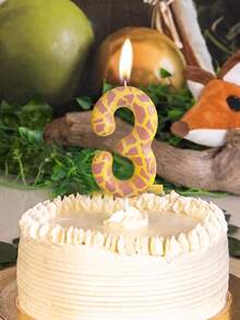 1pc Giraffe Pattern Number 0-9 Animal Theme Birthday Anniversary Party Cake Decoration Candle,Christmas - Multicolor - View 2
