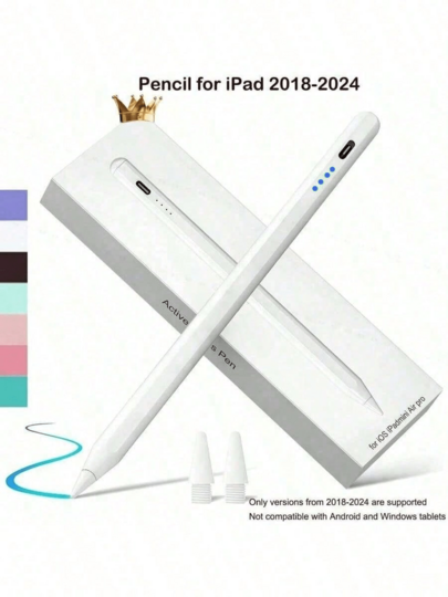 Stylus Pen, Compatible With IPad 2018-2026 Series (Including Pro/Air/Mini) | High Sensitivity, Anti-Mistouch, Fast Charging, Standard Type-C Charging Cable, 2 Replacement Tips, Suitable For Paperless Office, Learning Support Anti-Mistouch, Tilt Sensitivity, High Sensitivity Chip For Precise And Lag-Free Writing, Controllable Line Thickness, More Convenient For Creative Work, Creative Writing, Note-Taking Pen, Fashion Accessory, Responsive Prompt, Smart Stylus Pen, Digital Artist, Professional Drawing Battery Capacity 90mAh