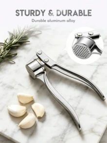 1Pc Stainless Steel Garlic Press & Mincer | Heavy-Duty Ergonomic Design | For Ginger & Nuts | Rustproof & Easy To Clean | Essential Kitchen Cooking Gadget - Silver - View 2