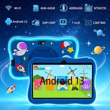 4GB RAM + 64GB ROM / 7-Inch Tablet / Quad-Core 1.3GHz / Android 13 MTK6735 / 1280x800 HD IPS Display / 2MP+5MP Camera / 4000mAh Battery / WiFi, Parental Control, Education, Gaming / ABS Plastic + Silicone, Education Tablet - Blue - View 2