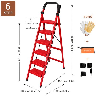 CVNU Sturdy Anti-Slip Wide Pedal Folding Step Ladder | Portable Sturdy Steel Step Stool With Handle | 2/3/4/5/6 Steps Options For Home, Kitchen, Office Use | Space Saving Safety Ladder, , Suitable For Narrow Spaces