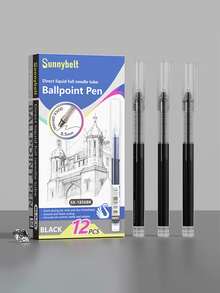 Sunnybelt 12pcs Direct Liquid Ink Rollerball Pen, 0.5mm Stainless Steel Needle Tip Quick Dry Pen, Visible Ink Reservoir Smooth Writing Signature Pen For School Office Stationery - Liquid Ink Rollerball Pen 12pcs Set - View 11