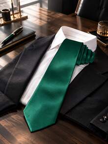 1PC Men's Solid Color Tie Dark Green Formal Business Tie Men's Wedding Tie - Dark Green - View 2