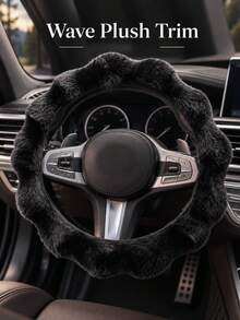 Wavy Faux Fur Car Steering Wheel Cover 38cm Universal Soft Fluffy Warm Plush Steering Wheel Protector Non-Slip Cute Wavy Car Interior Decoration Accessory Suitable For Women In Winter - A - View 2