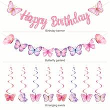 Butterfly Birthday Decoration – 2 Pieces Set: "Happy Birthday" Garland/Banner For Girls, Kids, Women, And Adults - Multiple Styles - View 8
