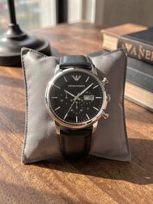 Emporio Armani Men's Chronograph Quartz Watch 46mm Polished Silver Stainless Steel Case Solid Black Matte Dial Black Genuine AR18281 - Black - View 10