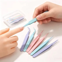2/3/6 Sets Straight + Curved Macaron Color Stainless Steel Tweezers Set, Precision Straight Head & Curved Head Dual-Use False Eyelash Tweezers With Transparent Plastic Protective Cover, Easy To Carry. Matte Anti-Slip Spray Coating Process, Complete Tweezers Tip Without Slipping, Firm Grip Without Slipping, Pointed Tip Resistant To Deformation. Suitable For False Eyelash Application, Nail Art Rhinestone Application, Scrapbook Stickers, DIY, Handmade Collage, Perler Beads And More. Sturdy And Durable, Portable Makeup Accessory Tool, Multiple Colors Available, Meets Daily Makeup And Handmade Creation Needs, Beginners Can Easily Use. - Straight and Curved Tweezers Set - View 7