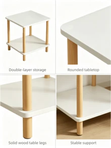 2-Tier Wooden Side Table - Sofa End Table / Coffee Table / Nightstand, Natural Wood Legs, With Lower Storage Shelf, Large Storage Space, Easy To Assemble, Suitable For Living Room, Bedroom, Beside Sofa, For Placing Books, Cups And Decorations - Multiple Specifications - View 6