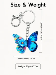 Blue Butterfly Floral Stainless Steel Keychain, Bag Charm Accessory Gift - Multicolor - View 10