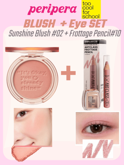Too Cool for School K-Beauty Peripera Paleta de Rubor Mate + Barra de Sombra de Ojos Aegyo Sal, Textura Fina, Larga Duración, Multifuncional, Acabado Cremoso, Set de Maquillaje Estilo Coreano