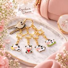 1/4pcs Cute Cow Keychain, Star-Shaped Buckle Design, Colorful Bag Pendant Charm, Suitable For Handbags, Backpacks, Keys And Zipper Decoration, Christmas Holiday Small Gift - Quantity - View 6