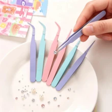 2/3/6 Sets Straight + Curved Macaron Color Stainless Steel Tweezers Set, Precision Straight Head & Curved Head Dual-Use False Eyelash Tweezers With Transparent Plastic Protective Cover, Easy To Carry. Matte Anti-Slip Spray Coating Process, Complete Tweezers Tip Without Slipping, Firm Grip Without Slipping, Pointed Tip Resistant To Deformation. Suitable For False Eyelash Application, Nail Art Rhinestone Application, Scrapbook Stickers, DIY, Handmade Collage, Perler Beads And More. Sturdy And Durable, Portable Makeup Accessory Tool, Multiple Colors Available, Meets Daily Makeup And Handmade Creation Needs, Beginners Can Easily Use. - Straight and Curved Tweezers Set - View 4