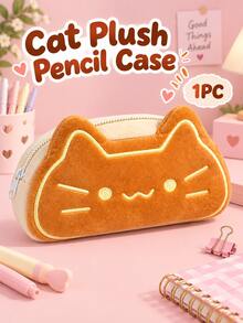 1pc Cute Cat Plush Pencil Case – Soft Cartoon Kitten High-Capacity Pen Pouch – Zippered Stationery Organizer - Multiple Styles - View 10