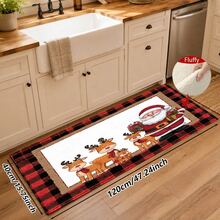 1pc Soft Faux Cashmere Material Floor Mat, Christmas Cartoon Santa Claus & Reindeer Pattern, Plaid Decor Non-Slip Mat, Suitable For Kitchen, Bathroom, Entrance, Bedroom Door, Multi-Scene Use Anti-Slip Floor Mat, Room Decor, Holiday Gift - Multicolor - View 12