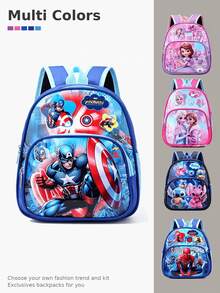 Disney Frozen Anna, Avengers, Stitch, Spider-Man Theme Backpack, Multi-Color Cartoon Superhero, Princess And Alien Pattern Student School Bag, Lightweight Durable Large Capacity Daily Backpack, Suitable For Teens And Adults, Casual Cartoon Style, With Front Pocket, For School, Commute And Daily Travel, Cute 3D Cartoon Pattern, Multiple Designs Available - Multicolor - View 2