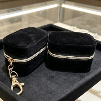 3pcs Portable Velvet Mini Jewelry Box Zipper Small Jewelry Storage Box Travel Ring Earring Necklace Organizer Pouch For Delicate Jewelry Care; Compact Luxury Keychain For Worry-Free Carrying