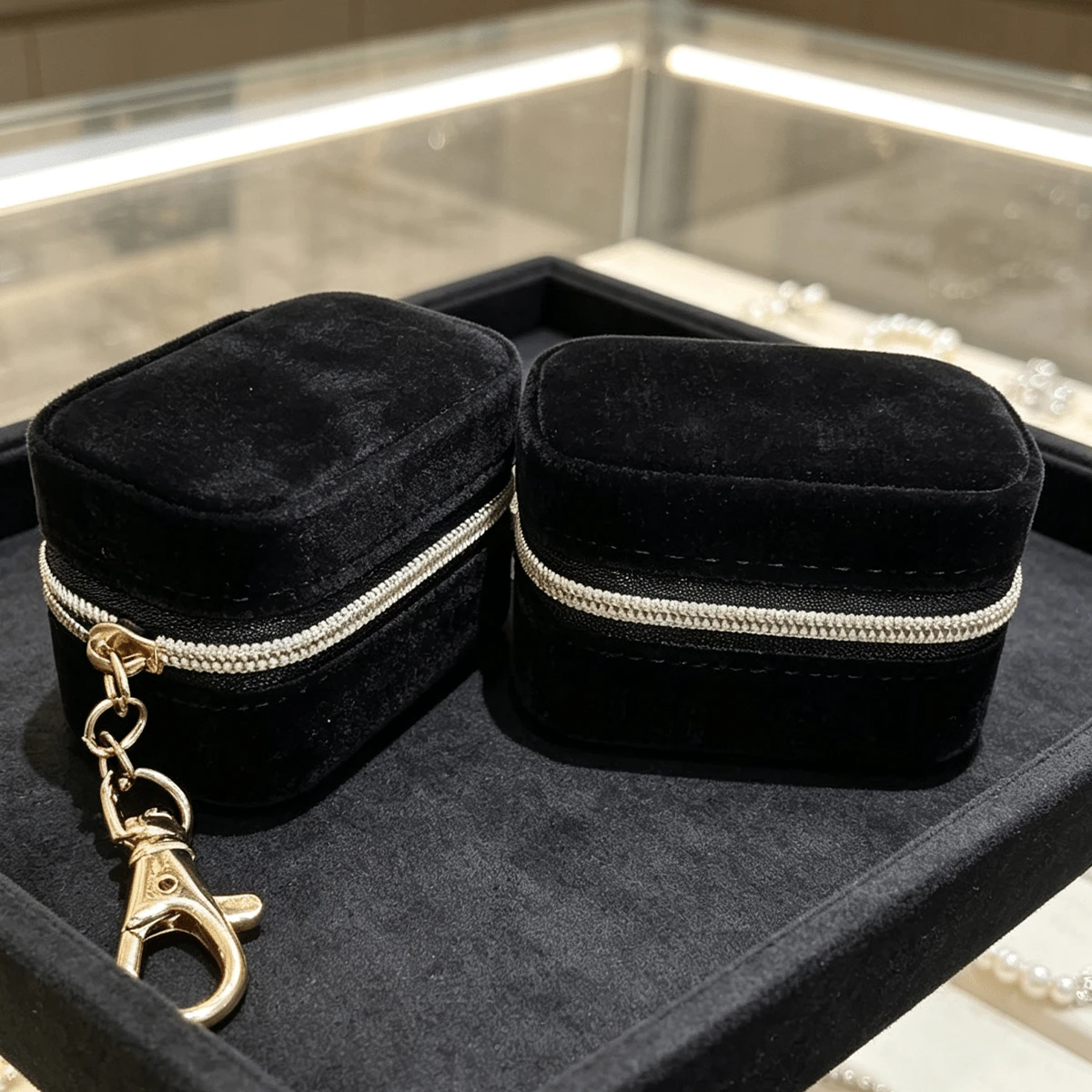 3pcs Portable Velvet Mini Jewelry Box Zipper Small Jewelry Storage Box Travel Ring Earring Necklace Organizer Pouch For Delicate Jewelry Care; Compact Luxury Keychain For Worry-Free Carrying - Multicolor - View 1