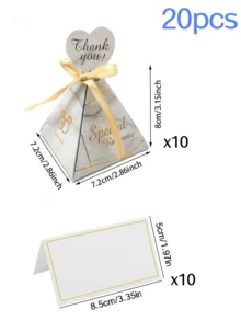 50pcs/10pcs European Marble Triangle Gold Foil Candy Gift Boxes, Diamond Pattern Wedding Favor Boxes With Silk Ribbon And Tag, Wedding Decoration Packaging Boxes, Suitable For Wedding Reception, Valentine's Day, Engagement And Anniversary Party Romantic Dessert Boxes - White - View 10