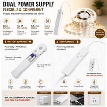 Motion Sensor LED Strip Lights, Warm White / Cool White Optional, Self-Adhesive Cuttable, USB & AAA Battery Powered(Batteries Not Included), Under Cabinet Closet Bedside Night Light - 2835 CT - View 4