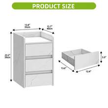 Yitahome Bedside Table With 3 Drawers, Nightstand End Table, Water-Resistant Storage Side Table, 35x40x59cm - Antique White - View 3