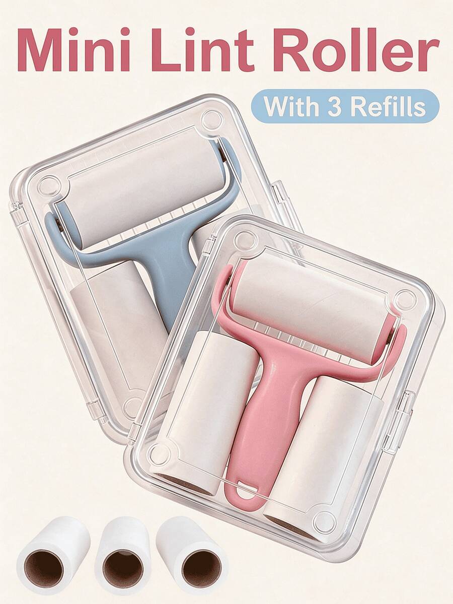 1pc Portable Mini Lint Roller Set - 1 Handle + 3 Replacement Rolls, Strong Adhesion, Suitable For Pet Hair Cleaning, Easy To Use, Reusable Handle, No Electricity Required, Suitable For Pets/Clothing/Carpets/Car Seats - Multicolor - View 1