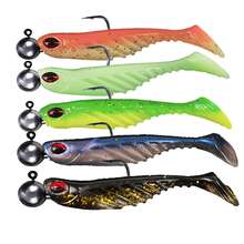 5Pcs Pre-Rigged Jig Head Soft Lure Set, Paddle Tail Swimbait With 3D Eyes, Bass & Mandarin Fish Bait, Christmas Gift For Fishermen - Multicolor - View 4
