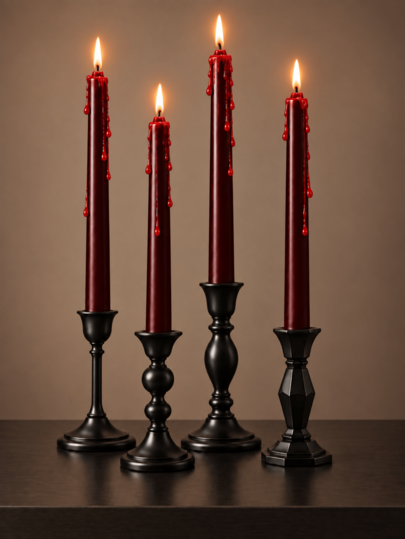 Red Drip Long Stem Decorative Candle, Suitable For Pairing With Vintage Black Artistic Candle Holder Set, Realistic Dripping Red Wax Design, High-End Dark Tone Texture. Can Be Placed On Dining Table, Fireplace, Entryway To Create A Quiet Ritual Feeling, Fits Gothic, Dark Aesthetic Scenes, Used For Halloween, Dinner Party, Photography Backdrop, Atmospheric Home Decor, Scene Decoration Candle, Great Gift.