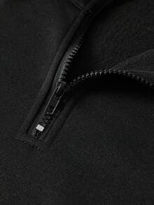 Men's Black & Gray Striped Contrast Half-Zip Sweatshirt, Drop Shoulder Pullover Casual Sweatshirt For Autumn/Winter/Spring - Black - View 10