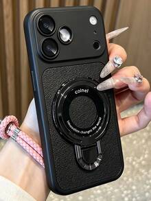Minimalist Solid Color Artificial Leather Camera Protection Bracket Phone Case Compatible With IPhone18 Pro Max 18 Pro 17 Pro Max 17 Pro 17 16 Pro Max 16 Pro 16 15 Pro Max 15 Pro 15 14 Pro Max 14 Pro 14 13 Pro Max 13 Pro 13 12 Pro Max 12 Pro 12 11 Ultra-Thin Protective Shockproof Cover - Black - View 1