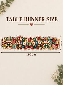 1pc Vintage Birthday Table Runner, Happy Birthday Banner Cake Gift Box Bow Print Long Table Decor, Irregular Edge Party Table Cover For Birthday Party, Dessert Table, Dining Room, Home Decor - Multicolor - View 8