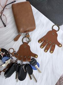 Tempat Kunci Kulit Asli Vintage untuk Pria, Dompet Kunci Kapasitas Besar untuk Kunci Mobil & Kartu, Kantong Kunci Portabel Anti-Hilang untuk Perjalanan Sehari-hari - Coklat - View 3
