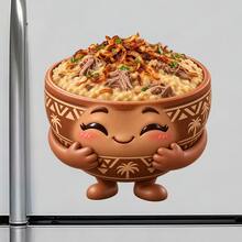 Smiling Savory Grain And Pulled Meat Bowl Fridge Magnet, A Comfort Food Story For Family Kitchen Gatherings For All Metal Surfaces Throughout The Home - A - View 2