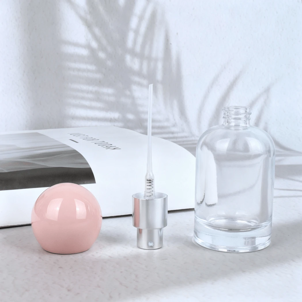 30ml The Refillable Empty Perfume Bottle, With A Smooth Pink Spherical Lid, Transparent Frosted Style, Portable Mini Aesthetic Empty Perfume Bottle, Suitable For Men And Women To Travel And Fill Perfume - Multicolor - View 1