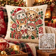 Christmas Animal Stencil Set, Reusable PET Festive Holiday Painting Stencils, Xmas Cat Dog Rabbit Owl Hollow Template With Snowflake Gift Ornament Motifs, For Wall, Canvas, Fabric, Home Decoration, DIY Art Craft Projects For Holiday Season Decorating - Sets - View 4