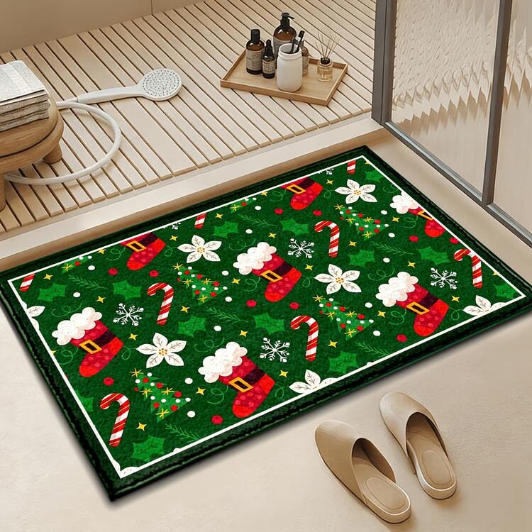 1pc Soft Faux Cashmere Material Floor Mat, Christmas Theme Cartoon Decorative Rug, Non-Slip And Fits Floor, Suitable For Kitchen, Bathroom, Entrance Door, Bedroom Door, Holiday Atmosphere Entrance Mat, Suitable For Multiple Scenes Non-Slip Floor Mat, Room Decoration, Holiday Gift - Multicolor - View 5