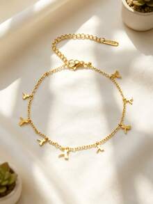 Women's Fashion Gold Stainless Steel Bracelet, Diamond/Sun/Star/Leaf/Heart-Shaped Multiple Mini Pendant Chain, Delicate Stackable Wrist Accessory, Suitable For Daily Wear, Party Occasions And Gift Giving - Gold - View 9