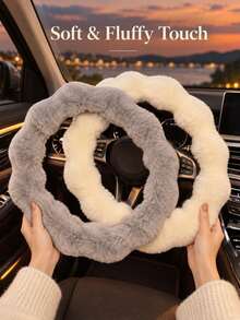 Wavy Faux Fur Car Steering Wheel Cover 38cm Universal Soft Fluffy Warm Plush Steering Wheel Protector Non-Slip Cute Wavy Car Interior Decoration Accessory Suitable For Women In Winter - A - View 3
